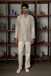 Buy_Mishru_Ivory Chanderi, Cotton, Lycra Embroidery Levi Shirt Kurta And Pant Set _at_Aza_Fashions