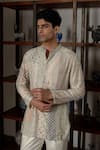 Shop_Mishru_Ivory Chanderi, Cotton, Lycra Embroidery Levi Shirt Kurta And Pant Set _Online_at_Aza_Fashions