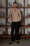 Buy Mishru Brown Dupion, Cotton, Lycra Embroidery Sylas Shirt And Pant Set at Aza Fashions Buy_Mishru_Brown Dupion, Cotton, Lycra Embroidery Sylas Shirt And Pant Set _at_Aza_Fashions