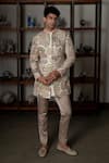 Buy_Mishru_Ivory Organza Applique, Embroidery Ansh Sherwani Set _at_Aza_Fashions