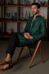 Shop_Mishru_Green Chanderi Embroidery Khari Kurta And Pant Set _Online_at_Aza_Fashions