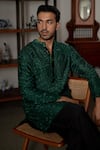 Mishru_Green Chanderi Embroidery Khari Kurta And Pant Set _at_Aza_Fashions