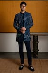 Buy_Mishru_Navy Chanderi, Cotton, Lycra Embroidery, Sequins Arsh Open Sherwani Set _at_Aza_Fashions
