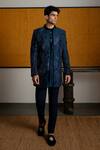 Shop_Mishru_Navy Chanderi, Cotton, Lycra Embroidery, Sequins Arsh Open Sherwani Set _Online_at_Aza_Fashions