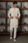 Buy_Mishru_Ivory Dupion, Organza, Cotton, Lycra Sequins, Embroidery Zale Open Sherwani Set _at_Aza_Fashions