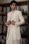 Buy_Mishru_Ivory Dupion, Organza, Cotton, Lycra Sequins, Embroidery Zale Open Sherwani Set 