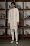 Mishru_Ivory Organza Sequins, Beads Ezra Embroidered Kurta Set _at_Aza_Fashions