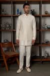 Buy_Mishru_Ivory Chanderi, Cotton, Lycra Embroidery, Beads Levi Bundi And Kurta Set _at_Aza_Fashions