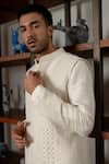 Buy_Mishru_Ivory Chanderi, Cotton, Lycra Embroidery, Beads Levi Bundi And Kurta Set _Online_at_Aza_Fashions