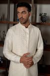 Mishru_Ivory Chanderi, Cotton, Lycra Embroidery, Beads Levi Bundi And Kurta Set _at_Aza_Fashions