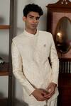 Mishru_Ivory Silk, Cotton Embroidery Adhva Jodhpuri Jacket Set _at_Aza_Fashions