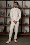 Buy_Mishru_Ivory Chanderi, Cotton, Lycra Embroidery Khari Jodhpuri Jacket Set _at_Aza_Fashions