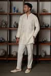 Shop_Mishru_Ivory Chanderi, Cotton, Lycra Embroidery Ezra Kurta Set _at_Aza_Fashions