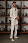 Buy_Mishru_Ivory Chanderi, Cotton, Lycra Embroidery Ezra Kurta Set _Online_at_Aza_Fashions