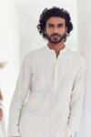 Shop_Mishru_Ivory Chanderi, Cotton, Lycra Embroidery Ceto Kurta Set _at_Aza_Fashions
