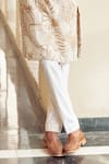 Mishru_Beige Chanderi, Cotton, Lycra Embroidery Ceto Kurta Set _Online_at_Aza_Fashions