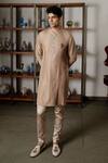 Shop Mishru Beige Dupion, Satin Embroidery Sylas Kurta Set at Aza Fashions Shop_Mishru_Beige Dupion, Satin Embroidery Sylas Kurta Set _at_Aza_Fashions