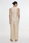 Shop Ekaya Banaras Ivory Satin Round Neck Handwoven Waistcoat And Pant Set at Aza Fashions Shop_Ekaya Banaras_Ivory Satin Round Neck Handwoven Waistcoat And Pant Set _at_Aza_Fashions