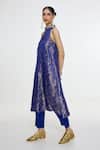 Ekaya Banaras_Blue Satin, Silk Zari Mandarin Collar Floral Handwoven Kurta And Pant Set _Online_at_Aza_Fashions