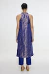 Shop_Ekaya Banaras_Blue Satin, Silk Zari Mandarin Collar Floral Handwoven Kurta And Pant Set _at_Aza_Fashions