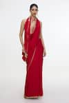 Buy_Ekaya Banaras_Red Silk Embroidery, Studs Handwoven Vermillion Saree _at_Aza_Fashions