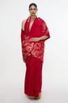 Ekaya Banaras_Red Silk Embroidery, Studs Handwoven Vermillion Saree _Online_at_Aza_Fashions