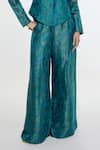 Buy_Ekaya Banaras_Blue Satin V-neck Handwoven Waistcoat And Pant Co-ord Set _Online_at_Aza_Fashions