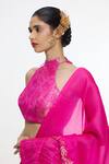 Ekaya Banaras_Fuchsia Satin, Silk, Organza Zari, Floral And Waves Handwoven Pattern Lehenga Set _Online_at_Aza_Fashions
