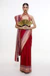 Buy_Ekaya Banaras_Red Satin, Silk Metallic Thread, Zari Handwoven Scarlet Saree _at_Aza_Fashions