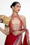 Buy_Ekaya Banaras_Red Satin, Silk Metallic Thread, Zari Handwoven Scarlet Saree _Online_at_Aza_Fashions