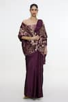 Buy_Ekaya Banaras_Purple Satin Embroidery, Metallic Thread Handwoven Garnet Saree _at_Aza_Fashions