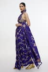 Ekaya Banaras_Blue Silk Metallic Thread, Tassels Floral Vine Pattern Handwoven Saree _Online_at_Aza_Fashions