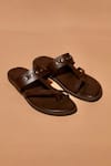 Buy_Dmodot_Brown Studs Pelle Espresso Riveto Leather Sandals _at_Aza_Fashions