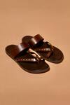 Buy_Dmodot_Brown Studs Pelle Scuro Riveto Leather Sandals _at_Aza_Fashions