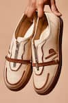 Buy_Dmodot_Cream Scarpo Mocha Leather Sneakers _Online_at_Aza_Fashions