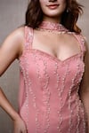 Shop_Dajwaree_Peach Georgette Beads, Pearls Sweetheart Neck Gul Embroidered Kurta Palazzo Set _Online_at_Aza_Fashions