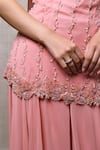 Shop_Dajwaree_Peach Georgette Beads, Pearls Sweetheart Neck Gul Embroidered Kurta Palazzo Set 