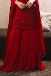 Buy_Dajwaree_Red Georgette Embroidery, Stones, Tassels V-neck Rubina Kurta Palazzo Set _Online_at_Aza_Fashions