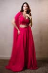 Dajwaree_Fuchsia Dupion, Silk Beads, Sequins, Embroidery V-neck Panag Cape Palazzo Set _at_Aza_Fashions