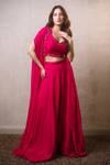 Shop_Dajwaree_Fuchsia Dupion, Silk Beads, Sequins, Embroidery V-neck Panag Cape Palazzo Set _at_Aza_Fashions