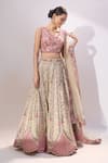Buy_Samyukta Singhania_Cream Tissue Embroidery, Sequins, Stones, Beads V-neck Floral Hand Lehenga Set _Online_at_Aza_Fashions