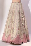Shop_Samyukta Singhania_Cream Tissue Embroidery, Sequins, Stones, Beads V-neck Floral Hand Lehenga Set _Online_at_Aza_Fashions