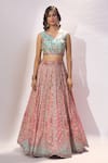 Samyukta Singhania Pink Tissue, Net Embroidery, Sequins, Stones, Zari V-neck Lehenga Blouse Set Online at Aza Fashions Samyukta Singhania_Pink Tissue, Net Embroidery, Sequins, Stones, Zari V-neck Lehenga Blouse Set _Online_at_Aza_Fashions