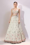 Samyukta Singhania_Cream Tissue Embroidery, Sequins, Stones Sweetheart Neck Lehenga Set _Online_at_Aza_Fashions