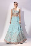Samyukta Singhania_Sky Blue Tissue Embroidery, Sequins, Stones, Beads, Zari Floral Lehenga Set _Online_at_Aza_Fashions