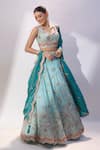 Buy_Samyukta Singhania_Sky Blue Tissue Embroidery, Sequins, Stones, Beads, Zari Floral Lehenga Set _Online_at_Aza_Fashions