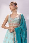 Samyukta Singhania_Sky Blue Tissue Embroidery, Sequins, Stones, Beads, Zari Floral Lehenga Set _at_Aza_Fashions