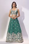 Samyukta Singhania_Green Tissue Embroidery, Sequins, Zari, Stones Sweetheart Neck Lehenga Set _Online_at_Aza_Fashions