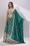 Shop_Samyukta Singhania_Green Tissue Embroidery, Sequins, Zari, Stones Sweetheart Neck Lehenga Set _Online_at_Aza_Fashions