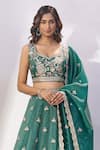 Samyukta Singhania_Green Tissue Embroidery, Sequins, Zari, Stones Sweetheart Neck Lehenga Set _at_Aza_Fashions